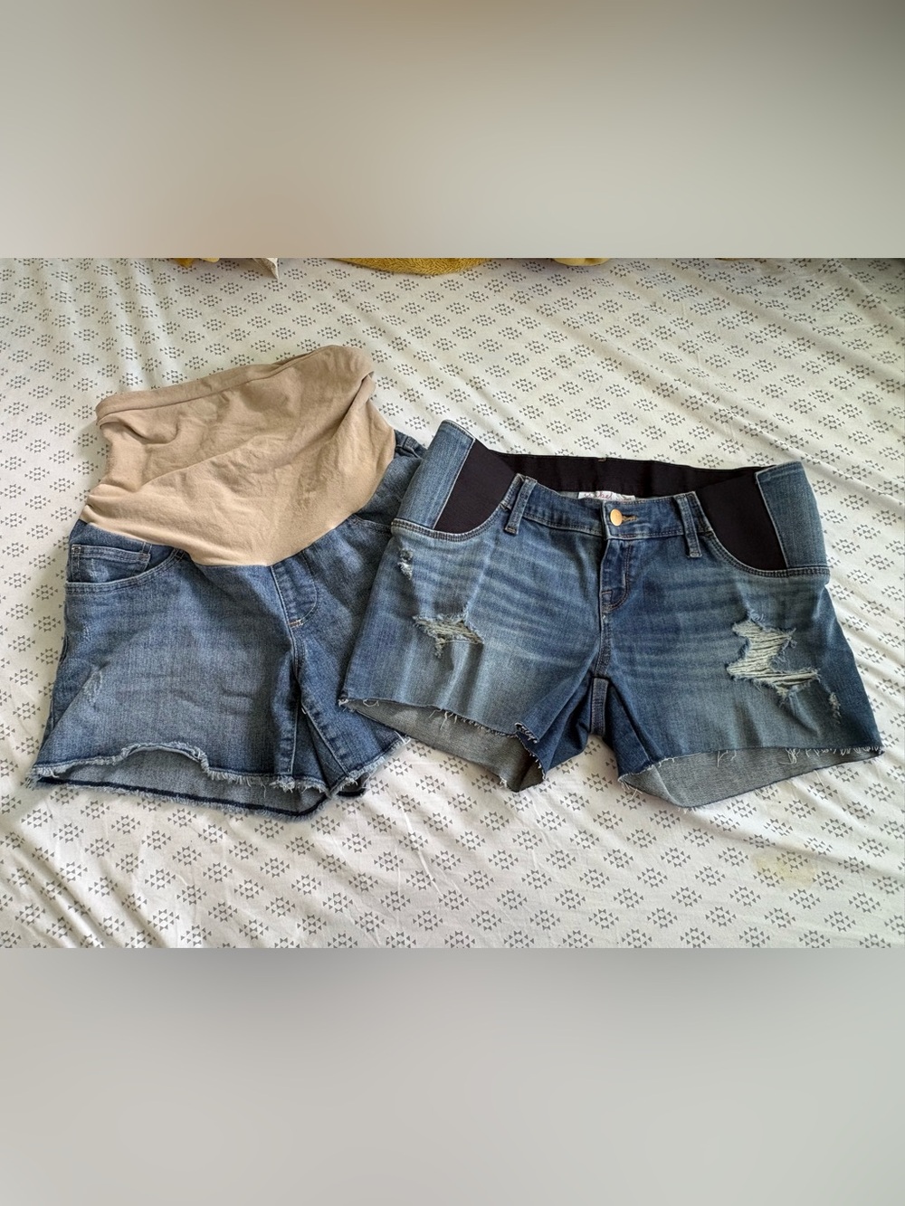Isabel Maternity by Ingrid & Isabel Blue Denim & Tan Panel Maternity Shorts